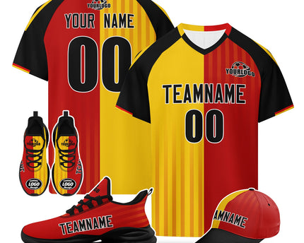 Custom Germany 2026 World Cup Jersey Sneakers Sports Shoes and Hat Combo Offer - Red/Yellow