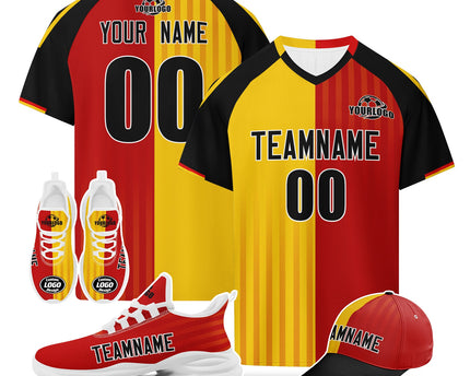 Custom Germany 2026 World Cup Jersey Sneakers Sports Shoes and Hat Combo Offer - Red/Yellow