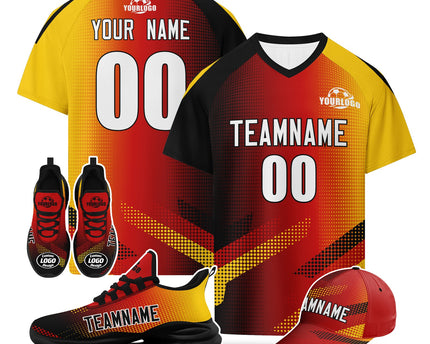 Custom Germany 2026 World Cup Jersey Sneakers Sports Shoes and Hat Combo Offer - Yellow/Red