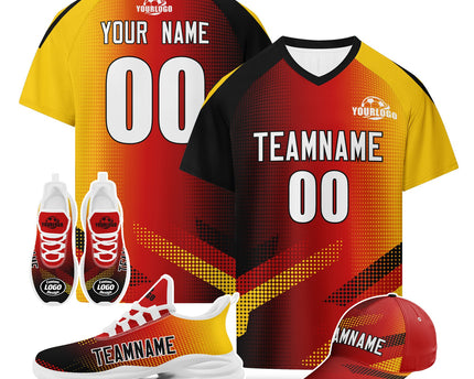 Custom Germany 2026 World Cup Jersey Sneakers Sports Shoes and Hat Combo Offer - Yellow/Red