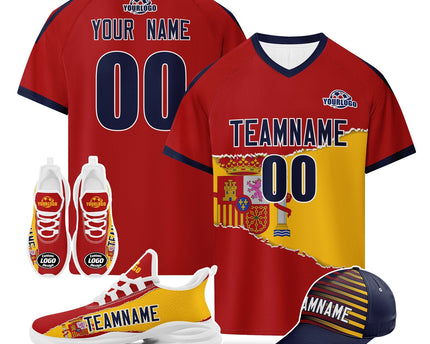 Custom Spain 2026 World Cup Jersey Sneakers and Hat Combo Offer