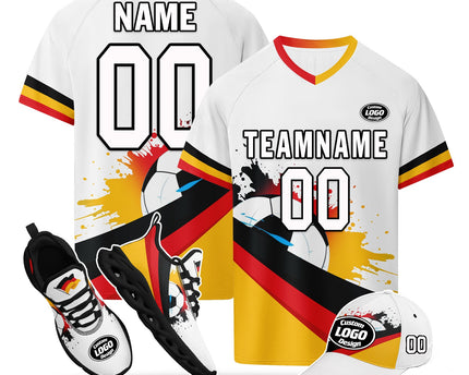 Custom Germany 2026 World Cup Jersey Sneakers Sports Shoes and Hat Combo Offer - White