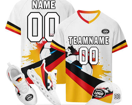 Custom Germany 2026 World Cup Jersey Sneakers Sports Shoes and Hat Combo Offer - White