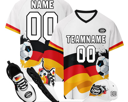 Custom Germany 2026 World Cup Jersey Sneakers Sports Shoes and Hat Combo Offer - White/Black