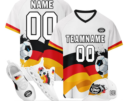 Custom Germany 2026 World Cup Jersey Sneakers Sports Shoes and Hat Combo Offer - White/Black