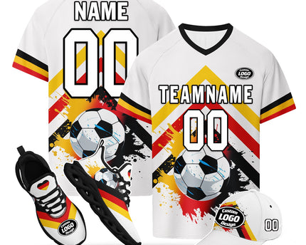 Custom Germany 2026 World Cup Jersey Sneakers Sports Shoes and Hat Combo Offer - White