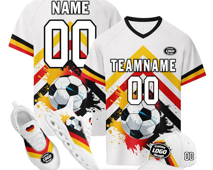 Custom Germany 2026 World Cup Jersey Sneakers Sports Shoes and Hat Combo Offer - White