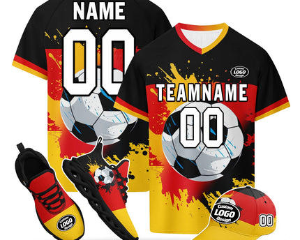 Custom Germany 2026 World Cup Jersey Sneakers Sports Shoes and Hat Combo Offer - Black/Yellow