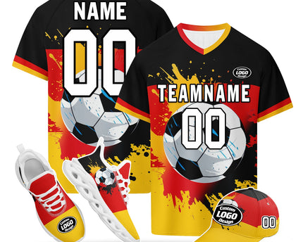 Custom Germany 2026 World Cup Jersey Sneakers Sports Shoes and Hat Combo Offer - Black/Yellow