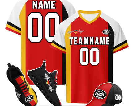 Custom Germany 2026 World Cup Jersey Sneakers Sports Shoes and Hat Combo Offer - Red