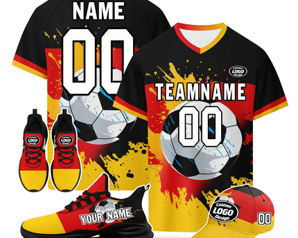 Custom Germany 2026 World Cup Jersey Sneakers Sports Shoes and Hat Combo Offer - Black