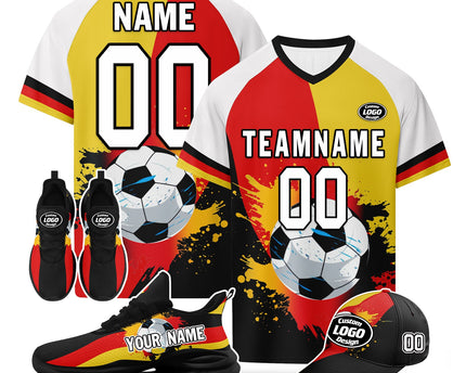 Custom Germany 2026 World Cup Jersey Sneakers Sports Shoes and Hat Combo Offer - Yellow/White