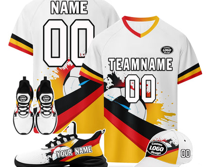 Custom Germany 2026 World Cup Jersey Sneakers Sports Shoes and Hat Combo Offer - White/Black