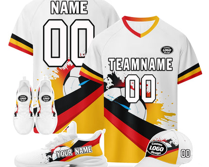 Custom Germany 2026 World Cup Jersey Sneakers Sports Shoes and Hat Combo Offer - White/Black