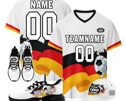Custom Germany 2026 World Cup Jersey Sneakers Sports Shoes and Hat Combo Offer - White