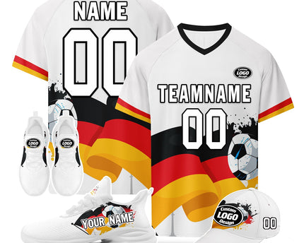Custom Germany 2026 World Cup Jersey Sneakers Sports Shoes and Hat Combo Offer - White