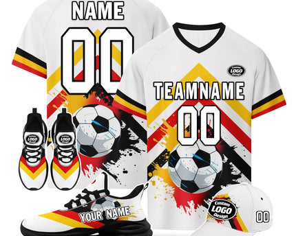 Custom Germany 2026 World Cup Jersey Sneakers Sports Shoes and Hat Combo Offer - White/Red