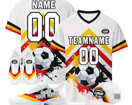 Custom Germany 2026 World Cup Jersey Sneakers Sports Shoes and Hat Combo Offer - White/Red