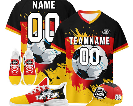 Custom Germany 2026 World Cup Jersey Sneakers Sports Shoes and Hat Combo Offer - Black