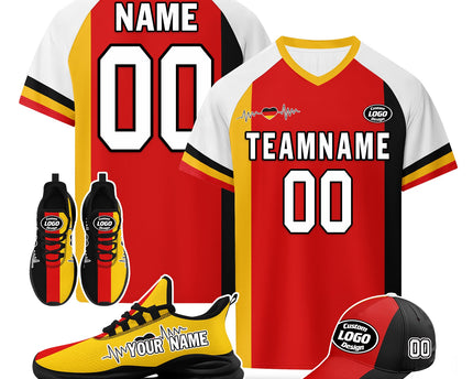 Custom Germany 2026 World Cup Jersey Sneakers Sports Shoes and Hat Combo Offer - Red