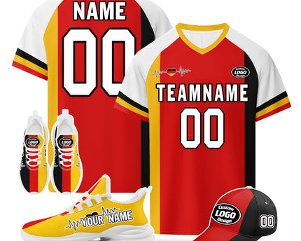 Custom Germany 2026 World Cup Jersey Sneakers Sports Shoes and Hat Combo Offer - Red