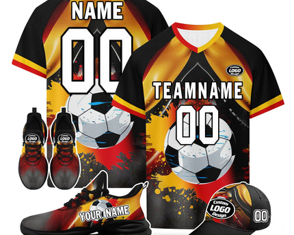 Custom Germany 2026 World Cup Jersey Sneakers Sports Shoes and Hat Combo Offer - Black