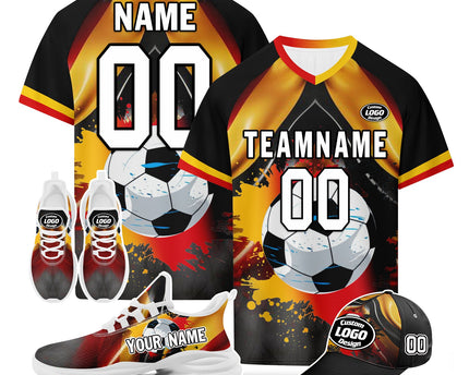 Custom Germany 2026 World Cup Jersey Sneakers Sports Shoes and Hat Combo Offer - Black
