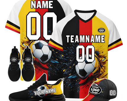 Custom Germany 2026 World Cup Jersey Sneakers Sports Shoes and Hat Combo Offer - Black/Yellow