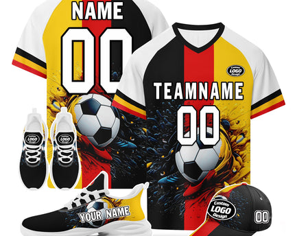 Custom Germany 2026 World Cup Jersey Sneakers Sports Shoes and Hat Combo Offer - Black/Yellow