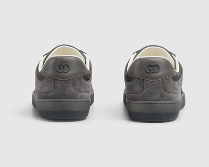 Men's Gucci G75 Logo-Appliquéd Leather-Trimmed Suede Grey Sneakers