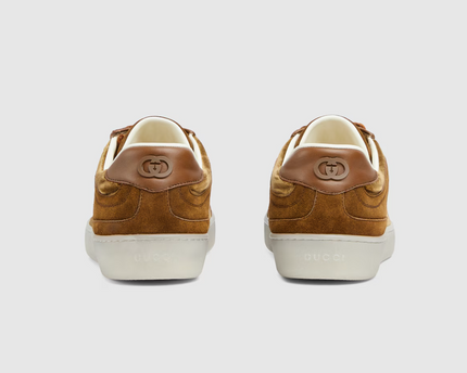 Men's Gucci G75 Logo-Appliquéd Leather-Trimmed Suede Brown Sneakers