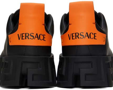 Men's Versace Greca Black Neon Orange Sneakers
