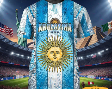 Custom Argentina FIFA World Cup 2026 T-Shirt Argentina World Cup Team Attire Soccer Fan Merch