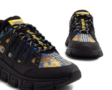 Men's Versace Men's Trigreca Lace Up Barocco Print Medusa Renaissance Print Blue Sneakers