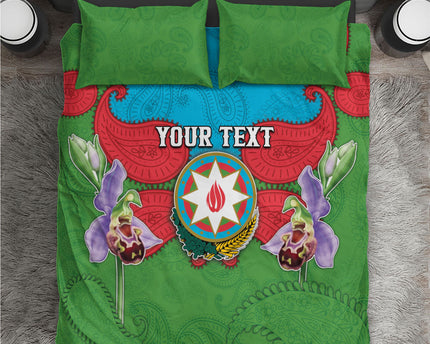 Personalized Azerbaijan Bedding Set Khari Bulbul Buta Pattern Emblem Flame
