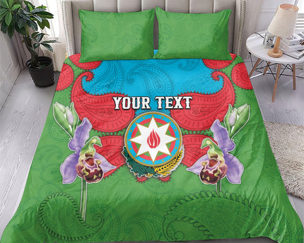 Personalized Azerbaijan Bedding Set Khari Bulbul Buta Pattern Emblem Flame