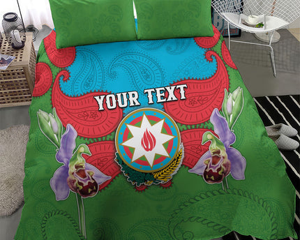 Personalized Azerbaijan Bedding Set Khari Bulbul Buta Pattern Emblem Flame