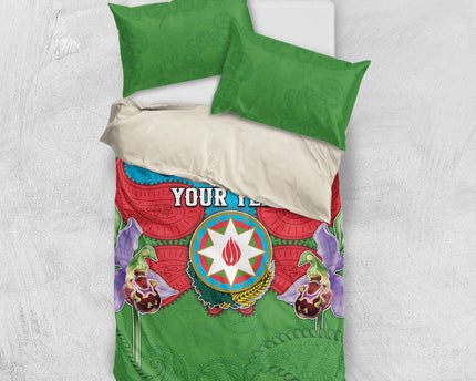 Personalized Azerbaijan Bedding Set Khari Bulbul Buta Pattern Emblem Flame
