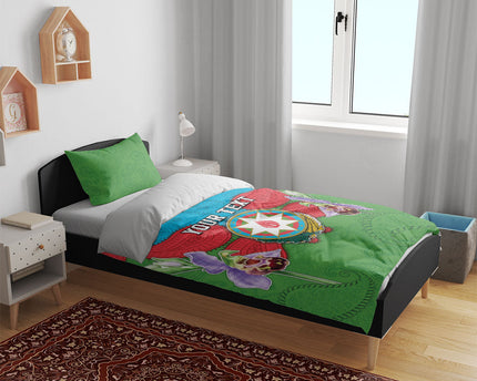 Personalized Azerbaijan Bedding Set Khari Bulbul Buta Pattern Emblem Flame