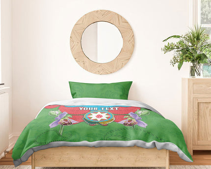 Personalized Azerbaijan Bedding Set Khari Bulbul Buta Pattern Emblem Flame