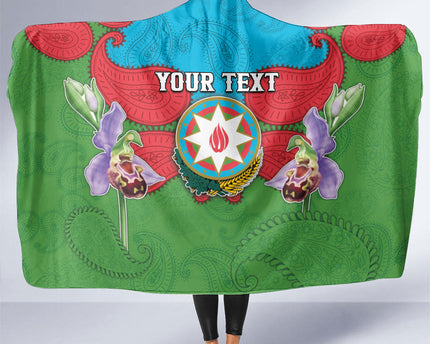 Personalized Azerbaijan Hooded Blanket Khari Bulbul Buta Pattern Emblem Flame