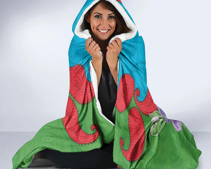 Personalized Azerbaijan Hooded Blanket Khari Bulbul Buta Pattern Emblem Flame