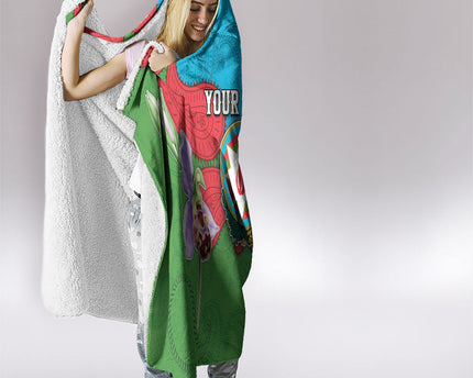 Personalized Azerbaijan Hooded Blanket Khari Bulbul Buta Pattern Emblem Flame