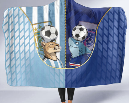 Argentine And Cape Verde Football Hooded Blanket Split Flag Puma Shark Soccer