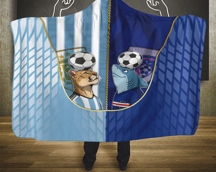 Argentine And Cape Verde Football Hooded Blanket Split Flag Puma Shark Soccer
