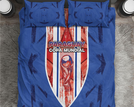 Paraguay Football Bedding Set Trophy Grunge Stripes