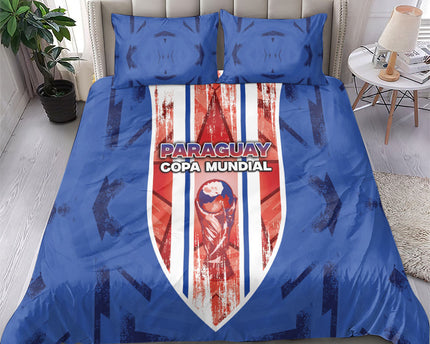 Paraguay Football Bedding Set Trophy Grunge Stripes