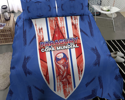 Paraguay Football Bedding Set Trophy Grunge Stripes