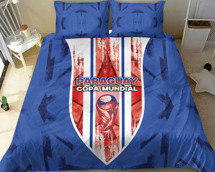 Paraguay Football Bedding Set Trophy Grunge Stripes