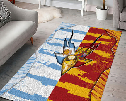 Argentina And Spain Football Area Rug Split Flag Golden Trophy Grunge